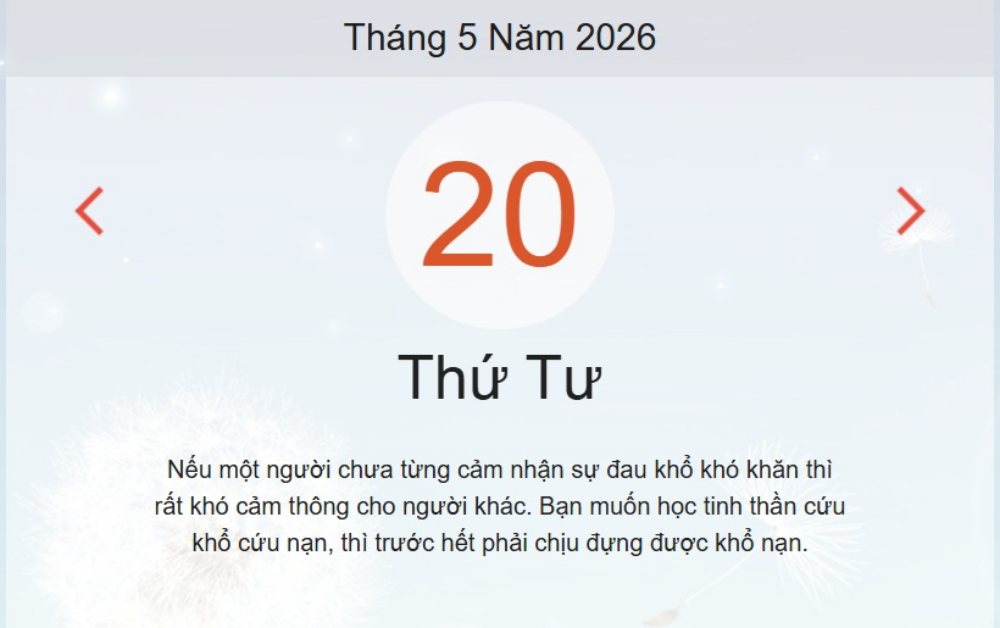 Xem lịch âm dương hôm nay 20/05