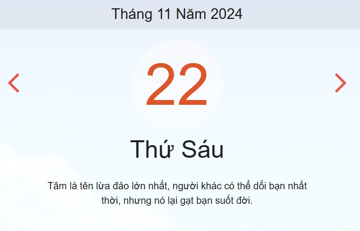 Lịch âm 22/11 - Âm lịch hôm nay 22/11 chính xác - lịch vạn niên ngày 22/11/2024