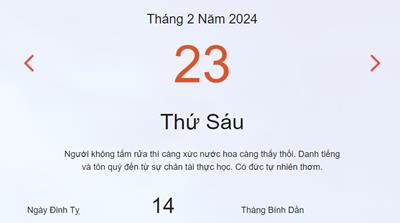 Lịch âm 23/2 - Âm lịch hôm nay 23/2 nhanh và chính xác - lịch vạn niên 23/2/2024