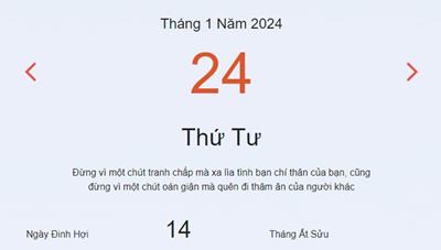 Lịch âm 24/1 - Âm lịch hôm nay 24/1 nhanh và chính xác - lịch vạn niên 24/1/2024