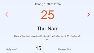 Lịch âm 25/1 - Âm lịch hôm nay 25/1 nhanh và chính xá - lịch vạn niên 25/1/2024