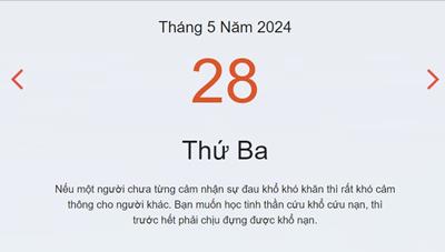 Lịch âm 28/5 - Âm lịch hôm nay 28/5 nhanh, chính xác - lịch vạn niên 28/5/2024