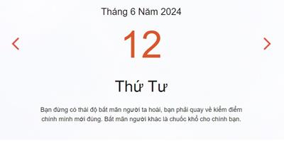 Lịch âm 12/6 - Âm lịch hôm nay 12/6 nhanh và chính xác - lịch vạn niên 12/6/2024