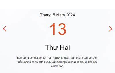 Lịch âm 13/5 - Âm lịch hôm nay 13/5 nhanh chóng, chính xác - lịch vạn niên 13/5/2024