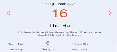 Lịch âm 16/1 - Âm lịch hôm nay 16/1 nhanh và chính xác - lịch vạn niên 16/1/2024