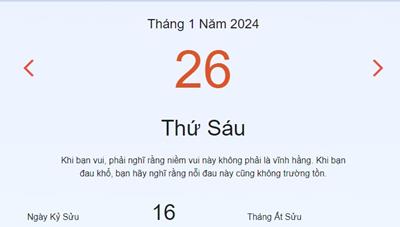 Lịch âm 26/1 - Âm lịch hôm nay 26/1 nhanh và chính xác - lịch vạn niên 26/1/2024