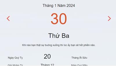 Lịch âm 30/1 - Âm lịch hôm nay 30/1 nhanh và chính xác - lịch vạn niên 30/1/2024