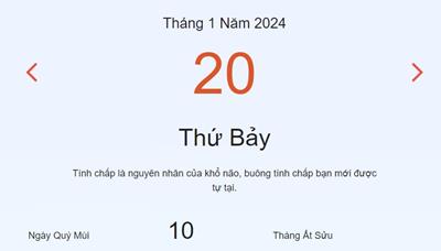 Lịch âm 20/1 - Âm lịch hôm nay 20/1 nhanh và chính xác - lịch vạn niên 20/1/2024