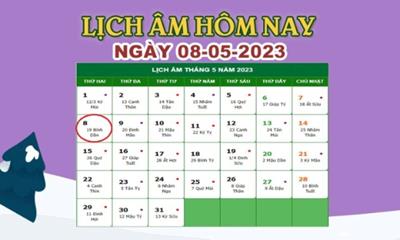 Lịch âm 8/5 – Âm lịch hôm nay ngày 8/5/2023 nhanh và chính xác nhất