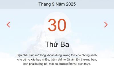 Lịch âm 30/9 - Âm lịch hôm nay 30/9 chính xác nhất - lịch vạn niên ngày 30/9/2025