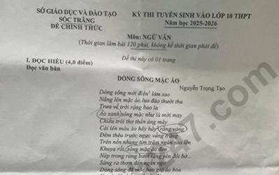 Đề thi và đáp án vào lớp 10 năm 2025 môn Văn tại Sóc Trăng