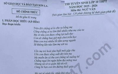Đề thi và đáp án vào lớp 10 năm 2025 môn Văn tại Sơn La