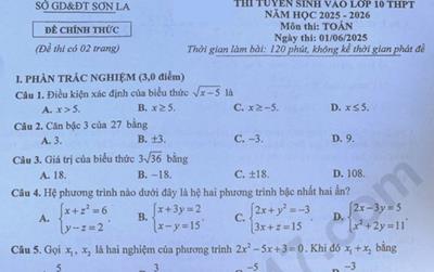 Đề thi và đáp án vào lớp 10 năm 2025 môn Toán tại Sơn La