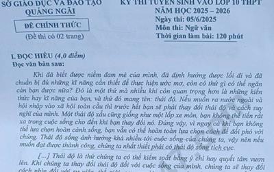 Đề thi và đáp án vào lớp 10 năm 2025 môn Văn tại Quảng Ngãi