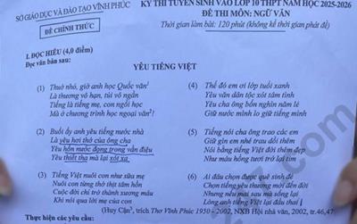 Đề thi và đáp án vào lớp 10 năm 2025 môn Văn tại Vĩnh Phúc