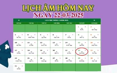 Lịch âm 22/3 chính xác nhất - Âm lịch hôm nay 22/3 - lịch vạn niên ngày 22/3/2025