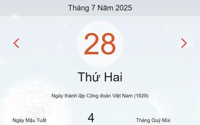 Lịch âm 28/7 - Âm lịch hôm nay 28/7 chính xác nhất - lịch vạn niên ngày 28/7/2025