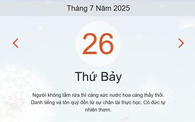 Lịch âm 26/7 - Âm lịch hôm nay 26/7 chính xác nhất - lịch vạn niên ngày 26/7/2025