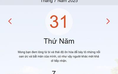 Lịch âm 31/7 - Âm lịch hôm nay 31/7 chính xác nhất - lịch vạn niên ngày 31/7/2025