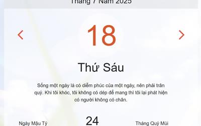 Lịch âm 18/7 - Âm lịch hôm nay 18/7 chính xác nhất - lịch vạn niên ngày 18/7/2025