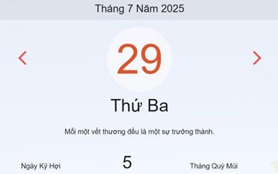 Lịch âm 29/7 - Âm lịch hôm nay 29/7 chính xác nhất - lịch vạn niên ngày 29/7/2025