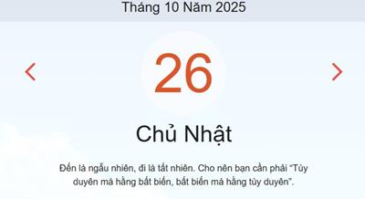 Xem lịch âm dương hôm nay 26/10