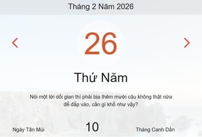 Xem lịch âm dương hôm nay 26/2