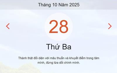 Lịch âm 28/10 - Âm lịch hôm nay 28/10 chính xác nhất - lịch vạn niên ngày 28/10/2025