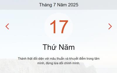 Lịch âm 17/7 - Âm lịch hôm nay 17/7 chính xác nhất - lịch vạn niên ngày 17/7/2025