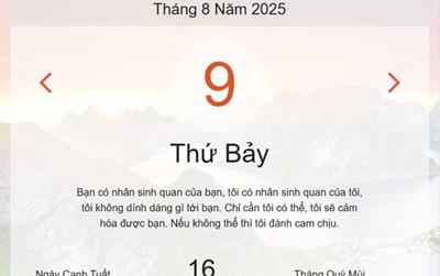Lịch âm 9/8 - Âm lịch hôm nay 9/8 chính xác nhất - lịch vạn niên ngày 9/8/2025