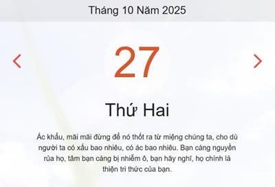 Lịch âm 27/10 - Âm lịch hôm nay 27/10 chính xác nhất - lịch vạn niên ngày 27/10/2025