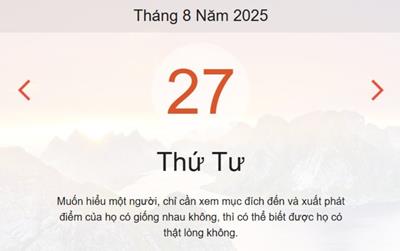 Lịch âm 27/8 - Âm lịch hôm nay 27/8 chính xác nhất - lịch vạn niên ngày 27/8/2025