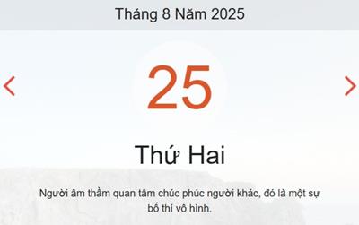 Lịch âm 25/8 - Âm lịch hôm nay 25/8 chính xác nhất - lịch vạn niên ngày 25/8/2025