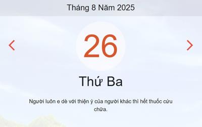 Lịch âm 26/8 - Âm lịch hôm nay 26/8 chính xác nhất - lịch vạn niên ngày 26/8/2025