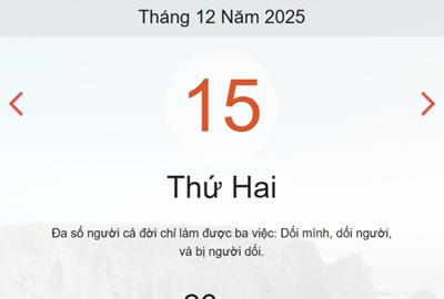 Lịch âm 15/12 - Âm lịch hôm nay 15/12 chính xác nhất - lịch vạn niên ngày 15/12/2025