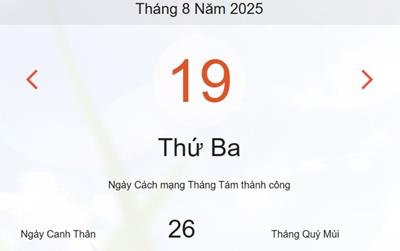 Lịch âm 19/8 - Âm lịch hôm nay 19/8 chính xác nhất - lịch vạn niên ngày 19/8/2025