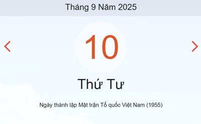 Xem ngay lịch âm dương hôm nay 10/9