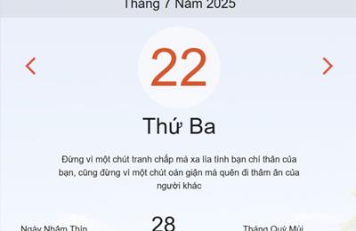 Lịch âm 22/7 - Âm lịch hôm nay 22/7 chính xác nhất - lịch vạn niên ngày 22/7/2025