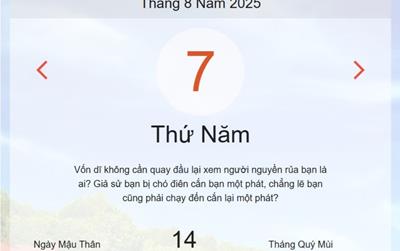 Lịch âm 7/8 - Âm lịch hôm nay 7/8 chính xác nhất - lịch vạn niên ngày 7/8/2025