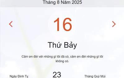 Lịch âm 16/8 - Âm lịch hôm nay 16/8 chính xác nhất - lịch vạn niên ngày 16/8/2025