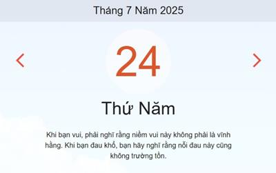 Lịch âm 24/7 - Âm lịch hôm nay 24/7 chính xác nhất - lịch vạn niên ngày 24/7/2025