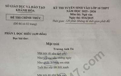 Đáp án đề thi vào lớp 10 năm 2025 môn Văn tại Khánh Hòa