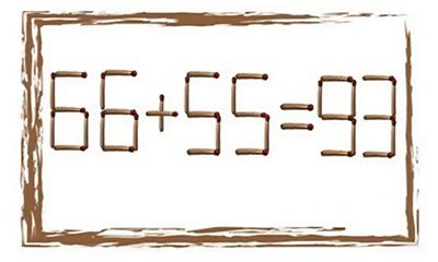 Di chuyển 2 que diêm biến phép tính 66 + 55 = 93 từ sai thành đúng