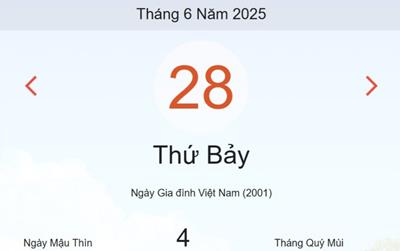 Lịch âm 28/6 - Âm lịch hôm nay 28/6 chính xác nhất - lịch vạn niên ngày 28/6/2025