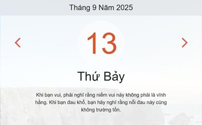 Lịch âm 13/9 - Âm lịch hôm nay 13/9 chính xác nhất - lịch vạn niên ngày 13/9/2025