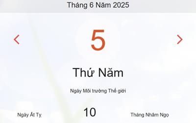 Lịch âm 5/6 - Âm lịch hôm nay 5/6 chính xác nhất - lịch vạn niên ngày 5/6/2025