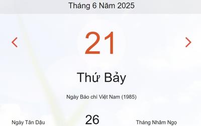 Lịch âm 21/6 - Âm lịch hôm nay 21/6 chính xác nhất - lịch vạn niên ngày 21/6/2025