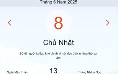 Lịch âm 8/6 - Âm lịch hôm nay 8/6 chính xác nhất - lịch vạn niên ngày 8/6/2025