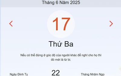 Lịch âm 17/6 - Âm lịch hôm nay 17/6 chính xác nhất - lịch vạn niên ngày 17/6/2025