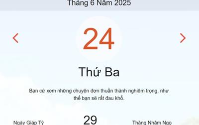 Lịch âm 24/6 - Âm lịch hôm nay 24/6 chính xác nhất - lịch vạn niên ngày 24/6/2025